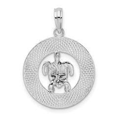 De-Ani Sterling Silver Rhodium-Plated Pentwater Michigan Circle with Turtle Pendant