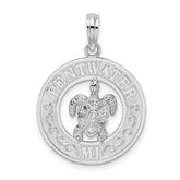De-Ani Sterling Silver Rhodium-Plated Pentwater Michigan Circle with Turtle Pendant