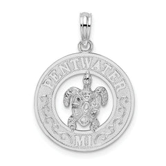 De-Ani Sterling Silver Rhodium-Plated Pentwater Michigan Circle with Turtle Pendant