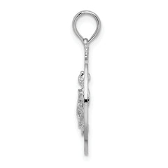 De-Ani Sterling Silver Rhodium-Plated Port Aransas Circle with Turtle Pendant