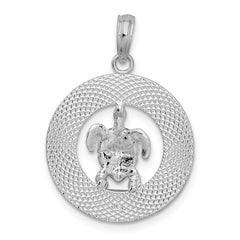 De-Ani Sterling Silver Rhodium-Plated Port Aransas Circle with Turtle Pendant