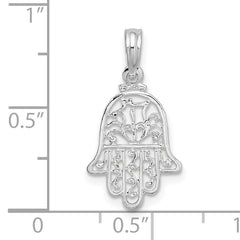 De-Ani Sterling Silver Rhodium-Plated Polished Cut-Out Hamsa Pendant
