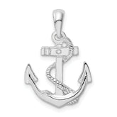 De-Ani Sterling Silver Rhodium-Plated Polished Anchor with Rope Pendant