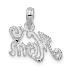 De-Ani Sterling Silver Polished Mom with Heart Pendant