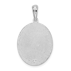 De-Ani Sterling Silver Rhodium-Plated Textured Flamingos with Palm Tree Oval Pendant