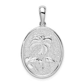 De-Ani Sterling Silver Rhodium-Plated Textured Flamingos with Palm Tree Oval Pendant