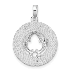 De-Ani Sterling Silver Rhodium-Plated Polished Sanibel Circle with Dolphins Pendant