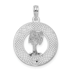 De-Ani Sterling Silver Rhodium-Plated Polished Sanibel Circle with Palm Tree Pendant