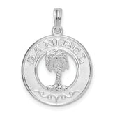 De-Ani Sterling Silver Rhodium-Plated Polished Sanibel Circle with Palm Tree Pendant