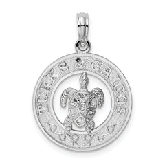 De-Ani Sterling Silver Rhodium-Plated Turks and Caicos Circle with Turtle Pendant