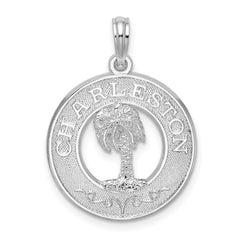 De-Ani Sterling Silver Rhodium-Plated Charleston Circle with Palm Tree Pendant