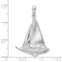 De-Ani Sterling Silver Rhodium-Plated Polished 3D Sailboat Pendant