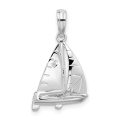 De-Ani Sterling Silver Rhodium-Plated Polished 3D Sailboat Pendant
