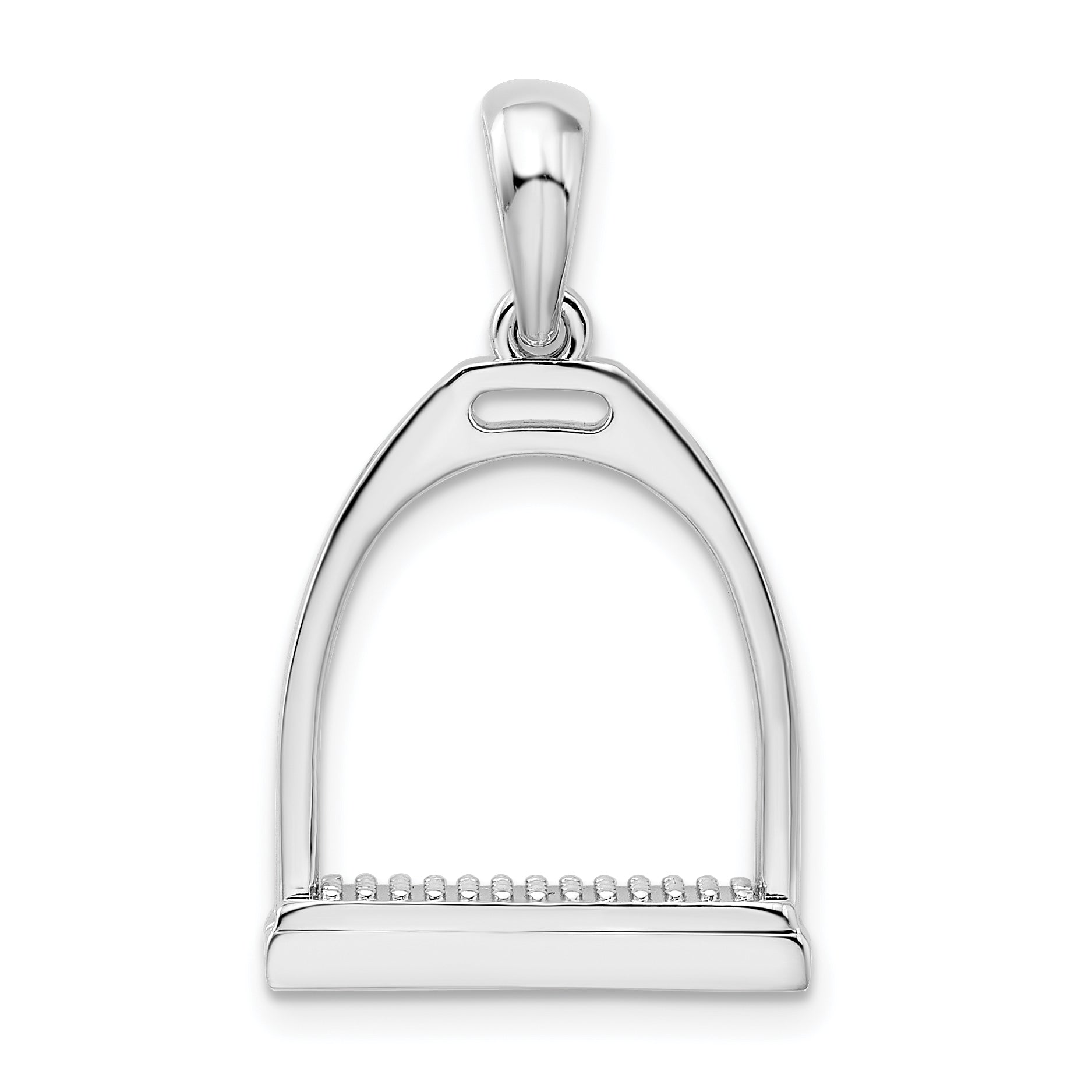 De-Ani Sterling Silver Rhodium-plated Polished 3D Large Horse Stirrup Pendant