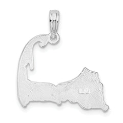 De-Ani Sterling Silver Rhodium-plated Polished Cape Cod Map Pendant