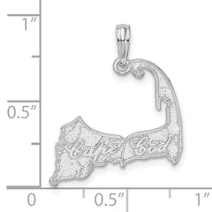 De-Ani Sterling Silver Rhodium-plated Polished Cape Cod Map Pendant