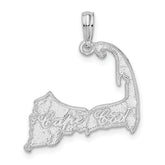 De-Ani Sterling Silver Rhodium-plated Polished Cape Cod Map Pendant