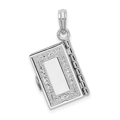 De-Ani Sterling Silver Rhodium-Plated Moveable 3D Spanish Santa Biblia Pendant