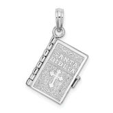 De-Ani Sterling Silver Rhodium-Plated Moveable 3D Spanish Santa Biblia Pendant