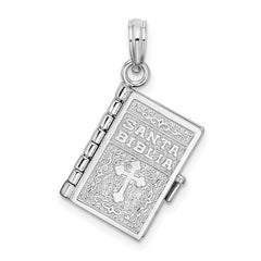 De-Ani Sterling Silver Rhodium-Plated Moveable 3D Spanish Santa Biblia Pendant