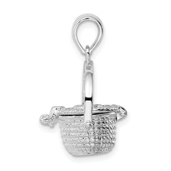 De-Ani Sterling Silver Rhodium-Plated Polished 3D Nantucket Basket Pendant