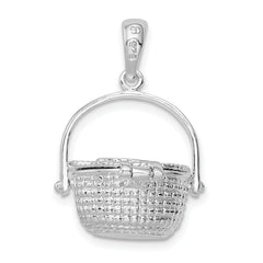 De-Ani Sterling Silver Rhodium-Plated Polished 3D Nantucket Basket Pendant