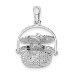 De-Ani Sterling Silver Rhodium-Plated Polished 3D Nantucket Basket Pendant