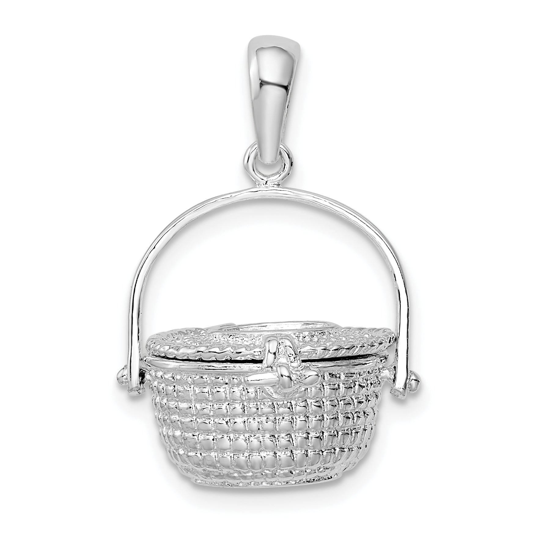 De-Ani Sterling Silver Rhodium-Plated Polished 3D Nantucket Basket Pendant