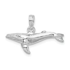 De-Ani Sterling Silver Rhodium-Plated Polished 3D Humpback Whale Pendant