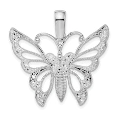 De-Ani Sterling Silver Rhodium-plated Diamond-Cut Cut-Out Butterfly Pendant