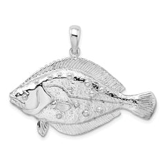 De-Ani Sterling Silver Rhodium-Plated Polished 3D Flounder Fish Pendant