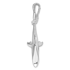 De-Ani Sterling Silver Rhodium-plated Polished 3D Shark Hanging from Rope Pendant