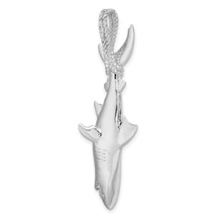 De-Ani Sterling Silver Rhodium-plated Polished 3D Shark Hanging from Rope Pendant
