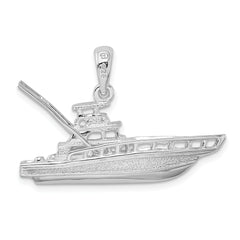 De-Ani Sterling Silver Rhodium-Plated Polished 3D Sportfishing Boat Pendant