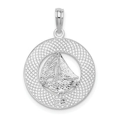 De-Ani Sterling Silver Rhodium-Plated Mystic Connecticut Circle with Sailboat Pendant