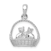 De-Ani Sterling Silver Rhodium-plated Polished 3D Kittens in Basket Pendant
