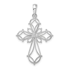 De-Ani Sterling Silver Rhodium-Plated Fancy Cut-Out Rounded Cross Pendant