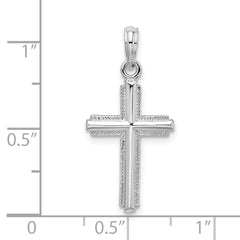 De-Ani Sterling Silver Rhodium-Plated Polished Striped Border Latin Cross Pendant