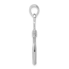 De-Ani Sterling Silver Rhodium-plated Polished 3D Large Fish Hook with Rope Pendant
