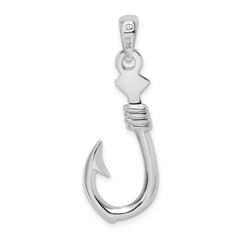 De-Ani Sterling Silver Rhodium-plated Polished 3D Large Fish Hook with Rope Pendant
