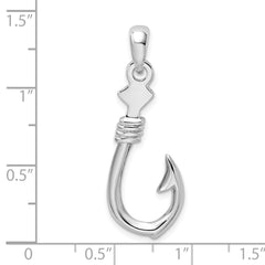 De-Ani Sterling Silver Rhodium-plated Polished 3D Large Fish Hook with Rope Pendant