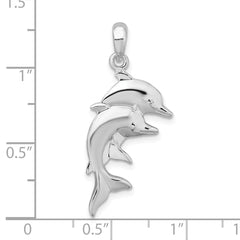 De-Ani Sterling Silver Rhodium-Plated Polished Double Dolphins Pendant