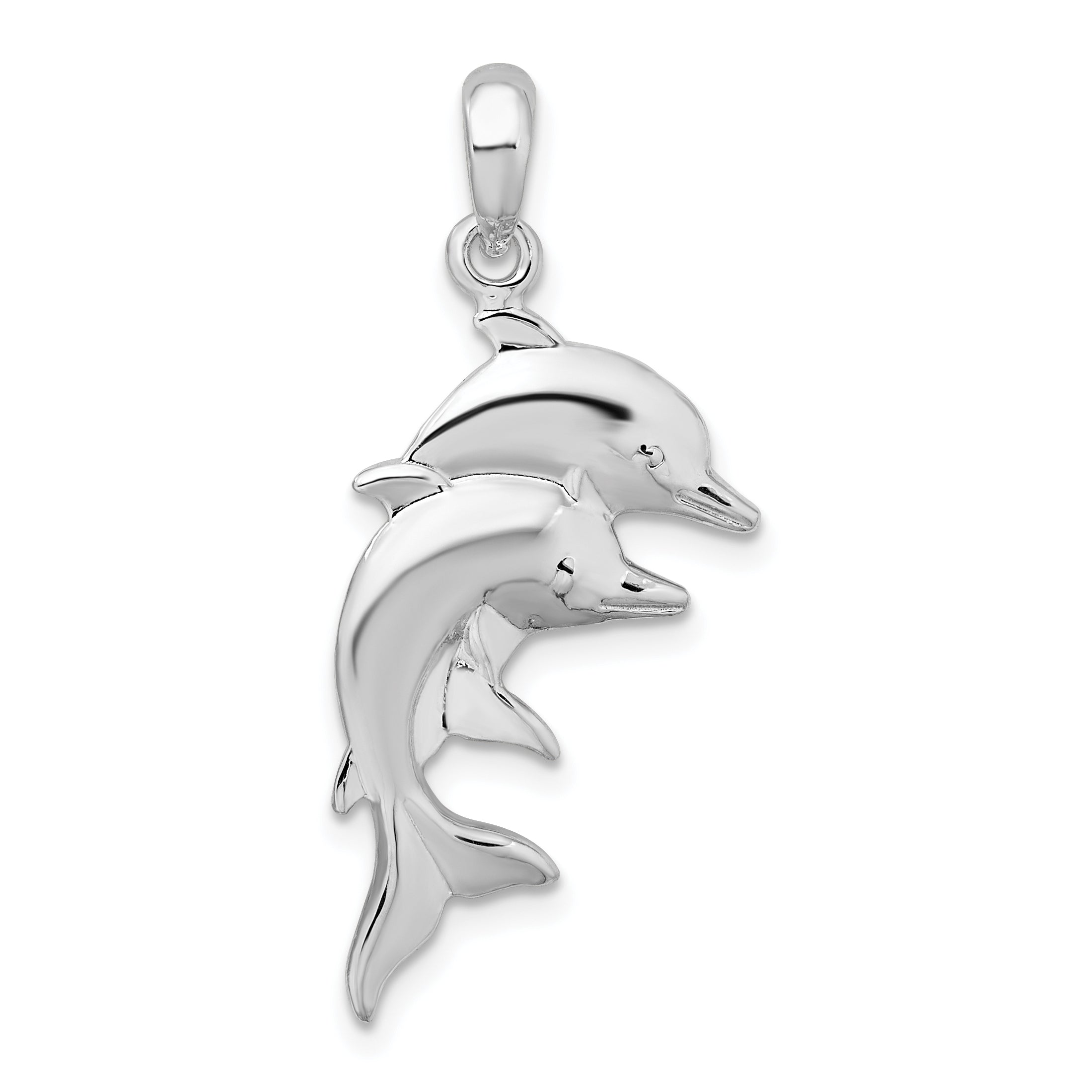 De-Ani Sterling Silver Rhodium-Plated Polished Double Dolphins Pendant