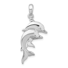 De-Ani Sterling Silver Rhodium-Plated Polished Double Dolphins Pendant