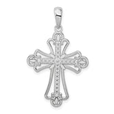 De-Ani Sterling Silver Rhodium-plated Polished Beaded Fleur de Lis Cross Pendant