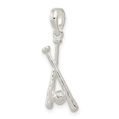De-Ani Sterling Silver Rhodium-Plated Polished Baseball Bats and Ball Pendant