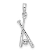 De-Ani Sterling Silver Rhodium-Plated Polished Baseball Bats and Ball Pendant