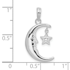 De-Ani Sterling Silver Rhodium-plated Moveable Polished Crescent Moon with Star Pendant