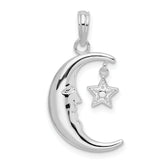 De-Ani Sterling Silver Rhodium-plated Moveable Polished Crescent Moon with Star Pendant