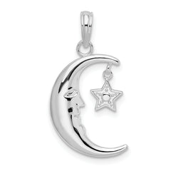 De-Ani Sterling Silver Rhodium-plated Moveable Polished Crescent Moon with Star Pendant